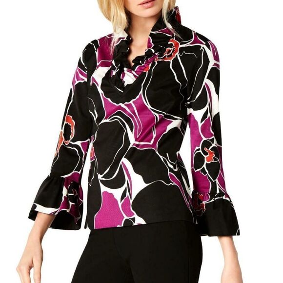 TRINA TURK BLACK PURPLE WHITE MOSAIC GEOMETRIC TOP NEW WITH TAG SIZE XS - Picture 1 of 11
